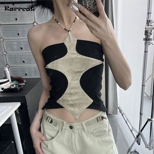 Камизолы Танки Karrcat Cyber ​​Y2K Halter Tops Grunge нерегулярные камизолы готические японские японские хараджуку