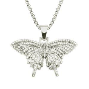 Hip Hop Rapper Shiny Diamond Wisiant Naszyjnik Pełny diamentowy motyl Pendant Osobowość Kreatywna mikroinset Pełna biżuteria z cyrkonem 75 cm sieci Naszyjnik 1949 1949