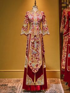 Ubranie etniczne Eleganckie chińskie xiuhe 2023 Tradycyjna suknia ślubna Cheongsam Toast Starożytne krem