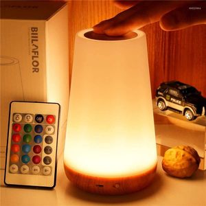 Nattlampor 7 färger som ändrar ljus RGB fjärrkontroll Touch Dimble Lamp Portable bordslampor USB uppladdningsbar