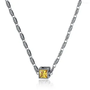 Catene Viola Giallo Zircone Unico Stereo Retro Tailandese Argento Grande G Collana quadrata per gioielli da donna