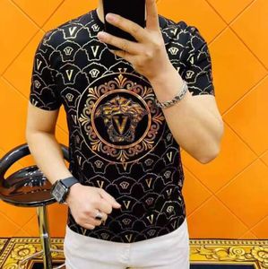 New summer Men's fashionable printed T-shirts Casual Male Slim fit black Designer O neck Collar boys Pluz size Short Sleeves Top tees clothing