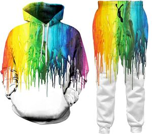 3D Yağlı Boya Tie Boya Hoodie Dönem Fitness Vücut Binası Erkek Hoodies ve Pantolon Joggers Sıradan Takım RA07