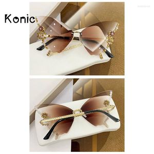 Sunglasses Frames Konic Diamond For Women Butterfly Shape Y2k Vitage Elegant Rimless Oversize Glasses Fashion Lady Eyewear