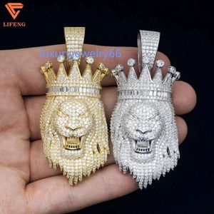 Hot Sale Hip Hop Jewelry Gold Crown Silver 925 Passera diamanttestaren Ice Out Moissanite Pendant Lion Head Pendant For Men