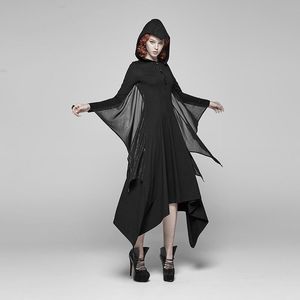 Casual Dresses PUNK RAVE Women Gothic Bat Sleeve Sexy Dress Party Long Fashion Cospaly Witch Hooded Ankle-Length Performance