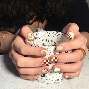 Unhas falsas outono e inverno cobertura completa curto prego artificial vara com cola para diy em casa kit de manicure falso