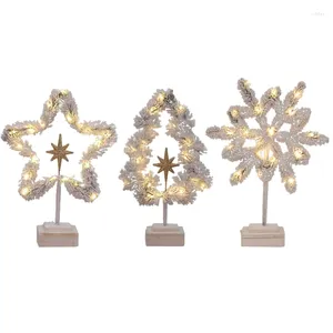 Decorações de Natal Wood Wood Wood and Iron Star Snow Flake Ornamentos com luzes LED