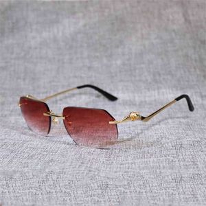 2023 Designer Glasses Vintage Rimless Sunglasses Men Leopard Style New Lens Shape Women Shadow Clear Galsses Frame Reading Gafas For Outdoor 120