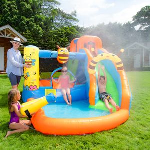 Best Backyard Water Slide Inflatable Jumping Toys Water Bounce House for Kids Water Park Outdoor Bee Theme Ball Pit for Wet and Dry Small Playground Jump Birthday Gift