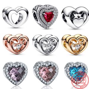 925 Silver Fit Pandora Original Charms Diy Pendant Women Armband Pärlor Rose Gold Radiant Heart Floating Stone
