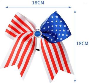 Hårtillbehör 10st19Colors Baby Girl Bowknot Patriotic 4 juli Independence Day 7inch Cheer Bow With Elastic Band Ponytail Holder