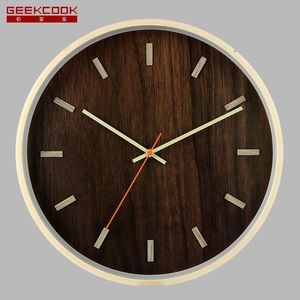 Relógios de parede Wood Relógio silencioso 14 polegadas Design simples Bambu Big Watch Study Time Bar com Glass Face Saat Sala