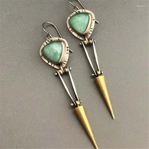 Kolczyki Dangle niezwykłe skok Green Stone Metal Ethnic Vintage Biżuteria