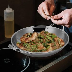 Pfannen Edelstahl Topf Haushalt Metall Wok Lebensmittel Kochen Braten Pan Backblech Für Zuhause Doppel Griff Mit Abdeckung