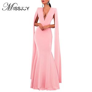 Abiti casual MISSJOY 2023 Summer Office Ladies Guaina Black Women Dress Mermaid Long Formal Party Robe Sexy Patchwork Profondo scollo a V Elegante