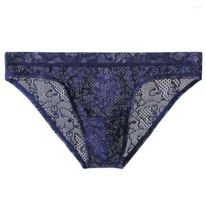 Mutande da uomo in pizzo intimo trasparente vita bassa sexy slip in seta ghiacciata traspirante pantaloni a triangolo sottovesti lingerie cueca calzoncillos