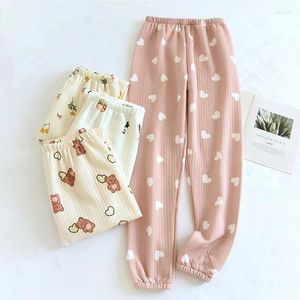 Pantaloni da pigiama in puro cotone da donna per indumenti da notte per donna in autunno e inverno Panino addensato termico per la casa Clip sottile Taglia allentata Cas Femmina