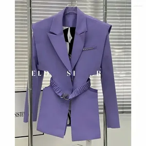 Women's Suits Korea Chic Hollow Waist Wrapped Blazers Women 2023 Autumn Fashion Versatile Blazer Slim Mid Length Suit Coat Clothing