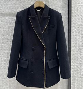 Осень 2023, черная куртка контрастного цвета, двубортные куртки с длинными рукавами и лацканами, пальто, короткая верхняя одежда Z3G312055