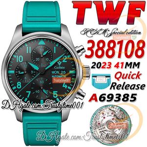 TWF az388108 A69385 Automatic Chronograph Mens Watch Black Dial Arabic Numerals Markers 316L Stainless Case Rubber Strap Super Edition trustytime001Watches