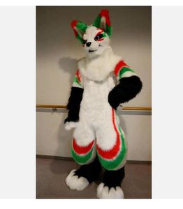 2024 rabat długi futra husky pies Fox Mascot Costume Fursuit Halloween Suit