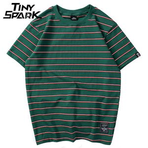 Erkek Tişörtler Harajuku Stripe Tişörtler Erkekler Günlük T-shirt Kısa Kollu Hip Hop Tshirt Street Giyim Sıradan Tops Tees Siyah Beyaz Yeşil 230404