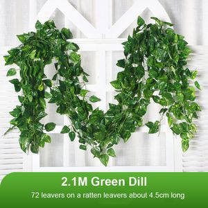 Decorative Flowers 2.2M Artificial Plant Green Ivy Leaf Garland Silk Wall Hanging Vine Home Garden Decoration Wedding Party DIY Fake Wreath