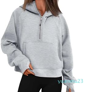 Lu Lu Yoga Lemon Algin Womens Hoodies Sweatshirts Autumn Winter Suit Scuba Hoodie Half Zip Womens Sports Sweater Loose Gym Jacket Fitness Kort plysch Båt Sweatshirt