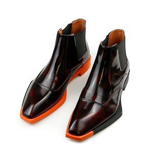 Настоящий кожаный мужчина Chelsea Boots Fashion Mans Square Toe Casual Sneakers Slip-On Mens Luxury Designer Boot