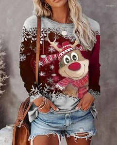 Women's T Shirts Fashion Woman Blouses 2023 Autumn Christmas Snowflake Elk Print Long Sleeve Casual O-Neck Daily T-Shirt Top
