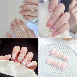 False Nails DIY Manicure Gold Line Pearl Full Cover Press On French Fake Flat Head Coffin