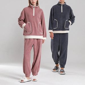 Mäns sömnkläder vinter tjockt teddy termisk sammet pyjamas set för par kawaii kimono blixtlås med hög nackman och kvinna kofta pijamas