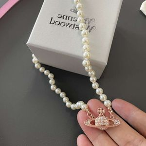 Viviene Westwoods Designer Jewelry New Western Empress Dowager Vivian Rose Gold Saturn Pearl Necklace Women's Light Luxury Simple Planet Collar Chain High Version