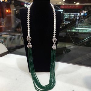 Цепи розовые пуговица Cz Clasp Natural Pearl Collece Green Jade Гранат Многослойный длинный свитер Многоуровневый