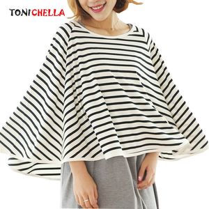 Nursing Cover Pregnant Women Outdoors Nursing Covers Breathable Breastfeeding Cotton Feeding Cover Striped Feeding Apron Scarf T0892 230404