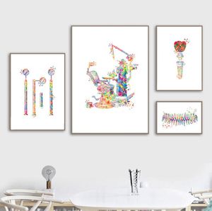 Dental Equipment Poster Teeth Anatomy Canvas Painting Dentist Gift Picture Medical Wall Art Watercolor Print Clinic Wall Decor8360652