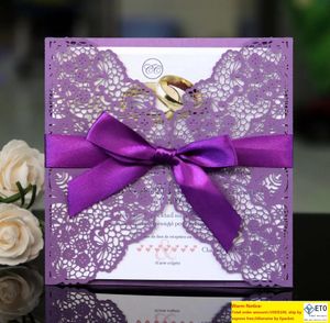 Wedding Invitation Cards Bowknot lace floral Laser Cut Hollow out cover full set Exquisite Greeting Cards Engagement Party Supplies HH