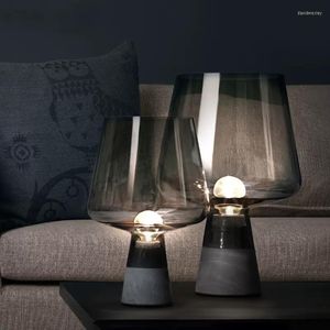 Table Lamps Modern Glass Lamp For Living Room Bedroom Bedside E27 LED Creative Cement Smoke Gray Desk Home Decoration Lighting