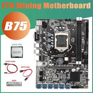 マザーボード-B75 12USB BTCマイニングマザーボードG630 CPU SATAケーブルスイッチバッフル12XUSB3.0 B75 ETHマイナー