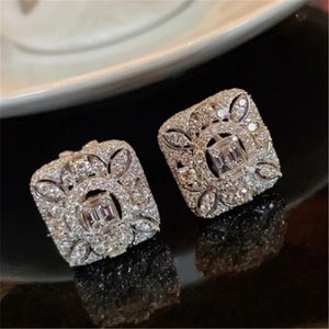 Vintage Square Stud Earring Lab Diamond Vitt guldfyllda smyckengagemang Bröllopörhängen för kvinnor Bridal Party Bijou