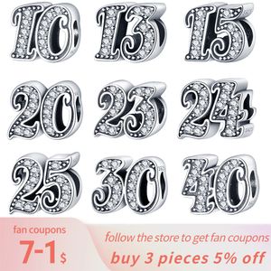 925 Silver Fit Pandora Original Charms DIY Pendant Women Armband Pärlor Age Number Charm Original 925 Sterling Silver CZ Number 13 Pärlor