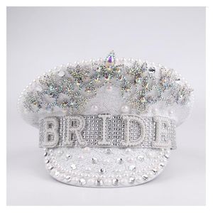 Ball Caps 6 Stlye Women Bride Military Hat Luxury Sequin Burning Captain Sergeant Rhinestone Festival Birthday Part