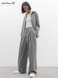 Women's Pants Capris Mnealways18 Classic Grey Pleated Pants Woman Vintage Outfit Spring Baggy Pants Office Trousers Pocket Wide Leg Pants Ladies 230404