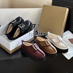 Tasman Designer Kış Kapalı UG Loafers Deri Ayakkabı Avustralya Yün Peluş UG Slipper Kadınlar Elbise Ayakkabı Platformu Lüks Metal Toka Tasman Sıras Lefer