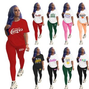 Designers Women 2 Two Piece Pants Outfits Spring Summer Clothing Letter Tryckt Kort ärm T-shirt Leggings Matchande uppsättningar