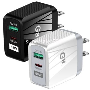 Universal Super Fast Quick Charger 65W PD QC3.0 EU US UK Power Adapters för iPhone Huawei Samsung Tablet PC Wall Charger Plugs med Retail Box S1