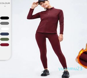 Damen gepolsterter Yoga-Cets-Anzug, warm, stehend, Coar-Fitnessjacke ohne peinliche Linie, hohe Taille, eng, zweiteilig, Sport-Cets