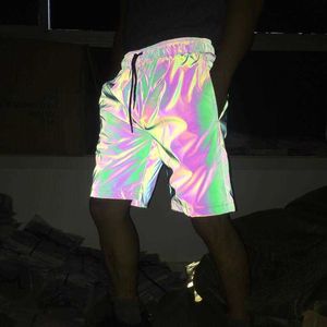 Shorts maschile uomini Summer Night Sumpiosi Shint Shorts riflettenti Shorts Elastic Waist Dance pantaloni Short Hen Cash Hip Hop Punk Short Homme Z0404