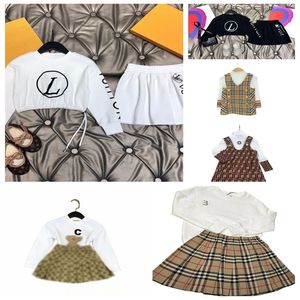 Spring and Autumn baby girl designer set long-sleeved blouse skirt two-piece cotton high-end letter splicing suit size 90-160cm h013